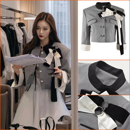 retro equestrian clothes women's autumn and winter women's clothing temperament fashion celebrity style jacket short jacket K9022