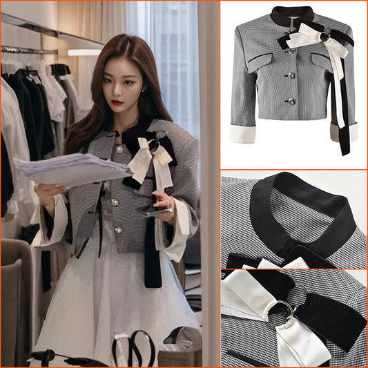 retro equestrian clothes women's autumn and winter women's clothing temperament fashion celebrity style jacket short jacket K9022