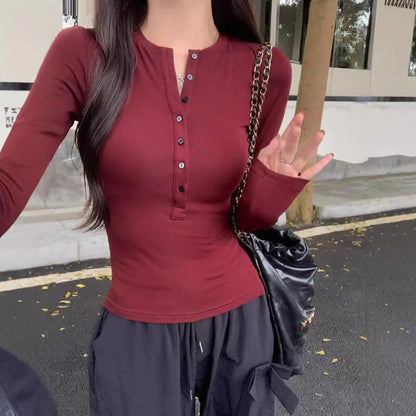 qgtao 2000s fashion Autumn and Winter New American Fashion Retro Niche V-neck Long Sleeve Inner and Outer Wear Bottoming Shirt Slim Slimming Top for Women