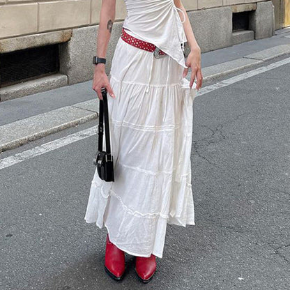 qgtao concert outfit INS Fashion Trendy Cotton Split Pure White Dress 2024 New Simple Casual All-Match Skirt for Women