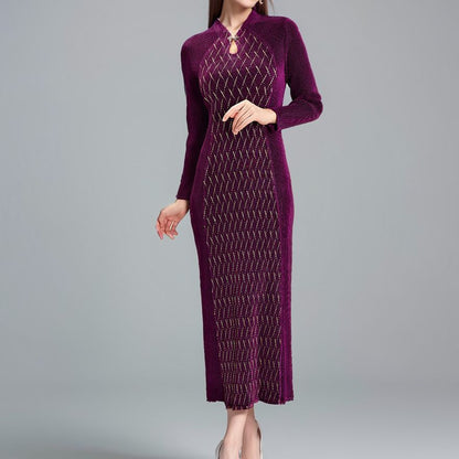 New Chinese cheongsam women's high-end sense improved version of mother's toasting clothes long-sleeved dress autumn women's long skirt