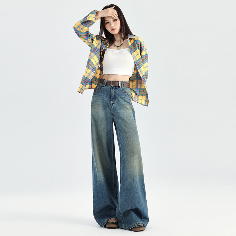 2025 High waist wide leg pants women's jeans loose mopping pants beautiful dazzling washing water mark process high quality soft fabric new