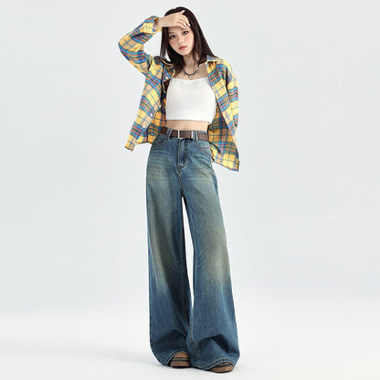 2025 High waist wide leg pants women's jeans loose mopping pants beautiful dazzling washing water mark process high quality soft fabric new