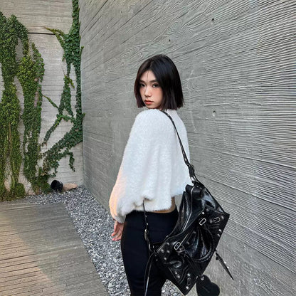 qgtao 2000s fashion Women's Plush Short Slimming Pullover Sweater, Warm and Fashionable Knitted