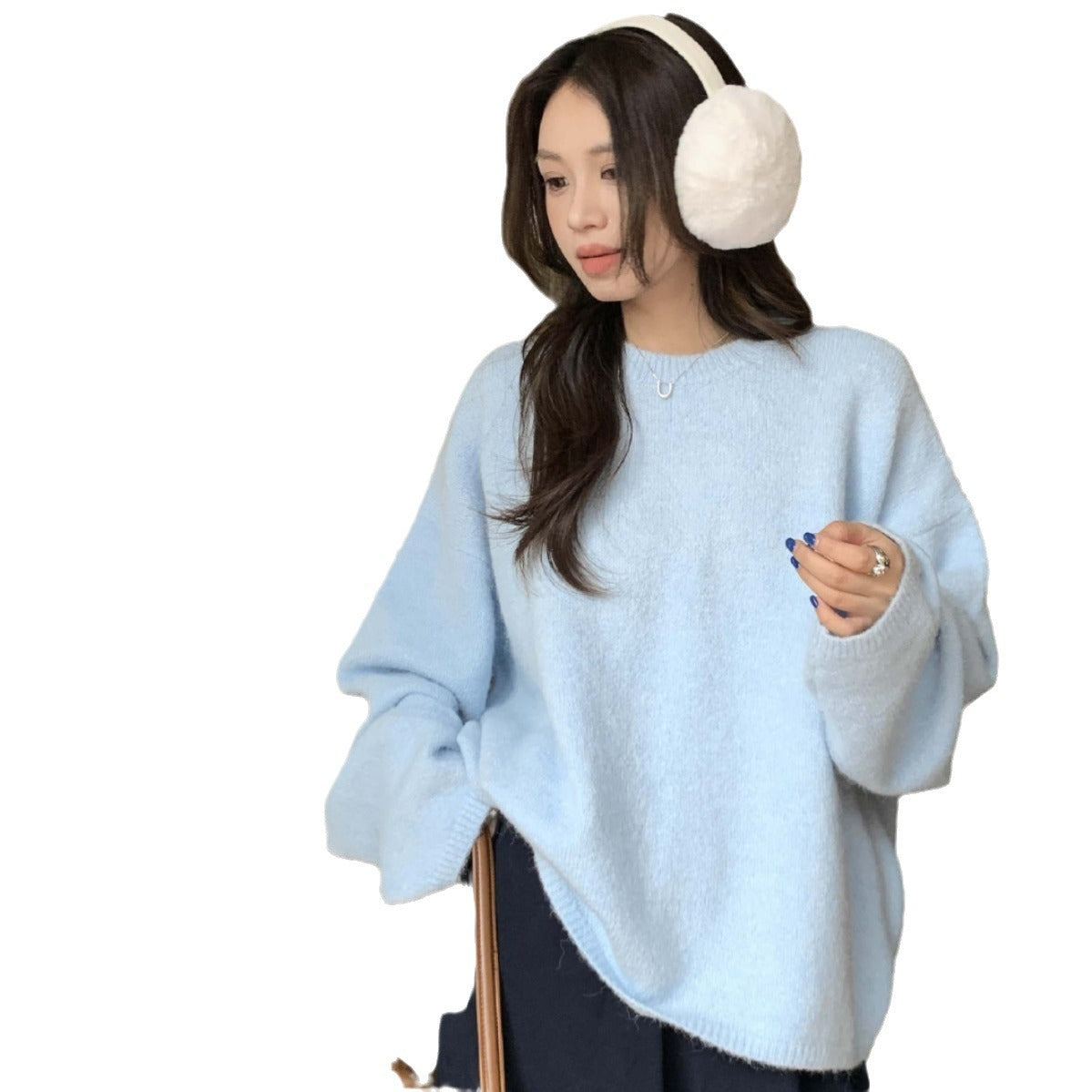 qgtao  New Autumn and Winter Loose Skin-Friendly Solid Color round Neck Knitted Lazy Outer Wear Pullover Thickened Soft Glutinous Sweater for Women