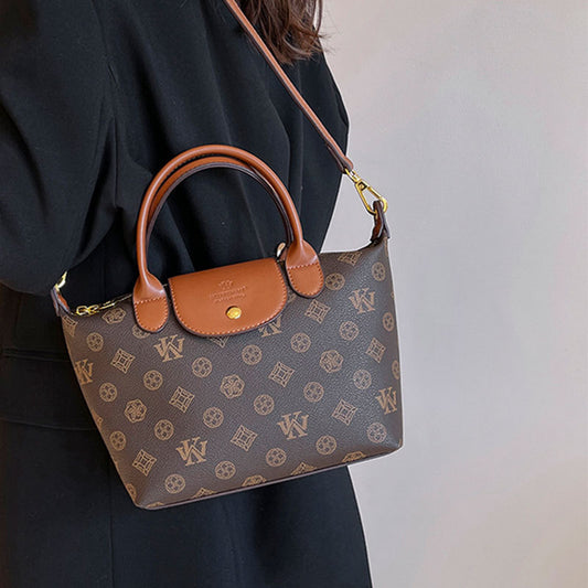 2025 Crossbody bag  classic New Longxiang bag retro printed soft leather bag fashion contrasting color commuter handbag women