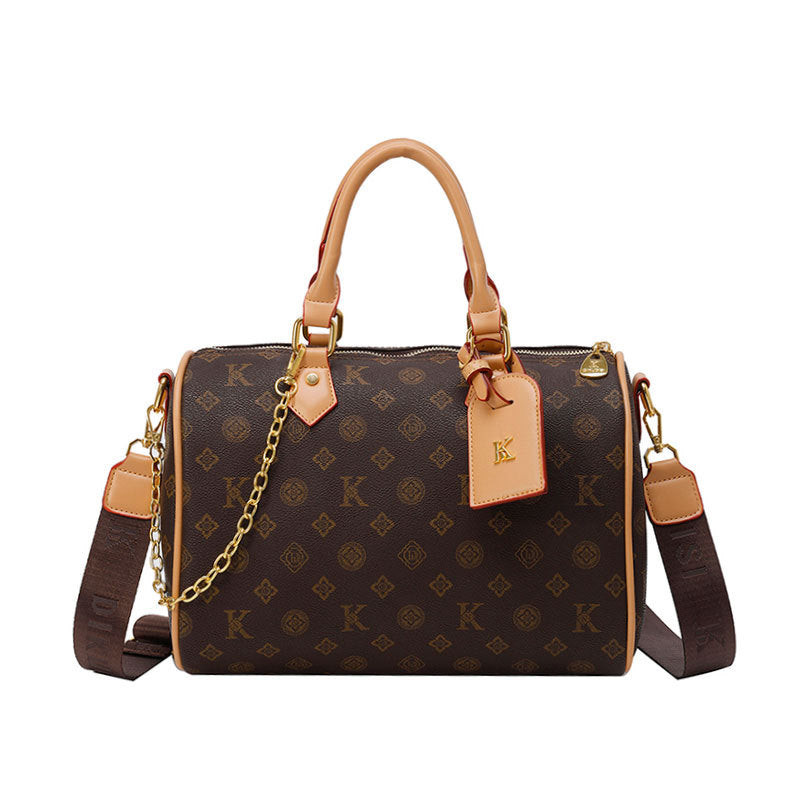 2025 Handbag New  retro Boston bag Textured printed women's shoulder bag Large capacity commuter can be messenger
