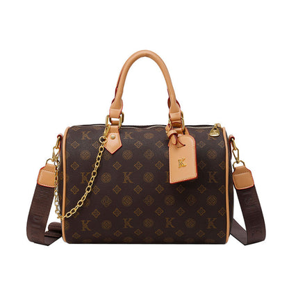 2025 Handbag New  retro Boston bag Textured printed women's shoulder bag Large capacity commuter can be messenger