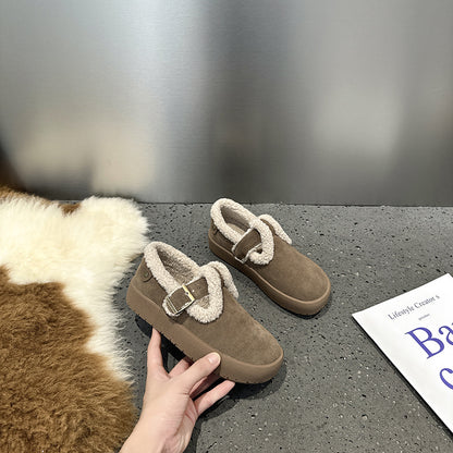 2025 Leather Birkenstocks women's autumn and winter velvet Mori retro one-pedal lamb wool shoes women wear flat cotton shoes in winter