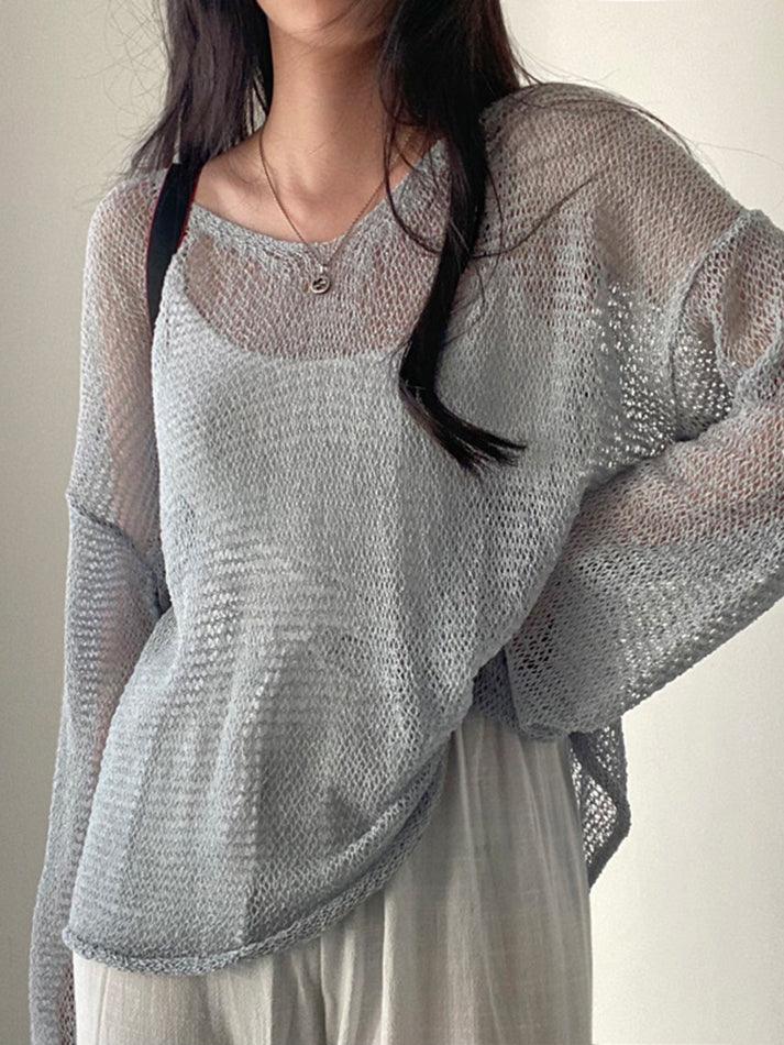 Oversized Long Sleeve Crochet Knit Top