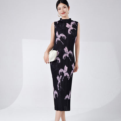 dress women's summer small man printing temperament elegant sleeveless vest skirt split versatile straight medium and long dress