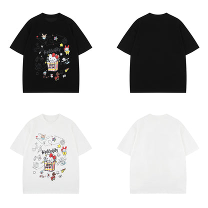 2025 1072 2025n Street 2025 Summer Neutral High Sense Cartoon TK Cat Design Men's Loose Short Sleeve T-Shirt