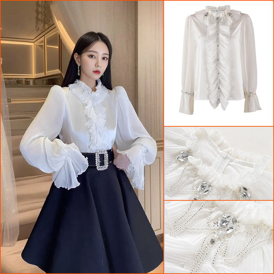 Autumn new small suit skirt court style white shirt high waist umbrella skirt fluffy skirt two-piece set K8080