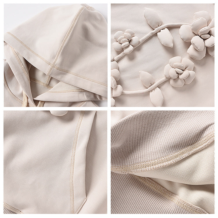 autumn new loose casual niche hoodie flower medium and long pullover hooded sweater thickened women's tide