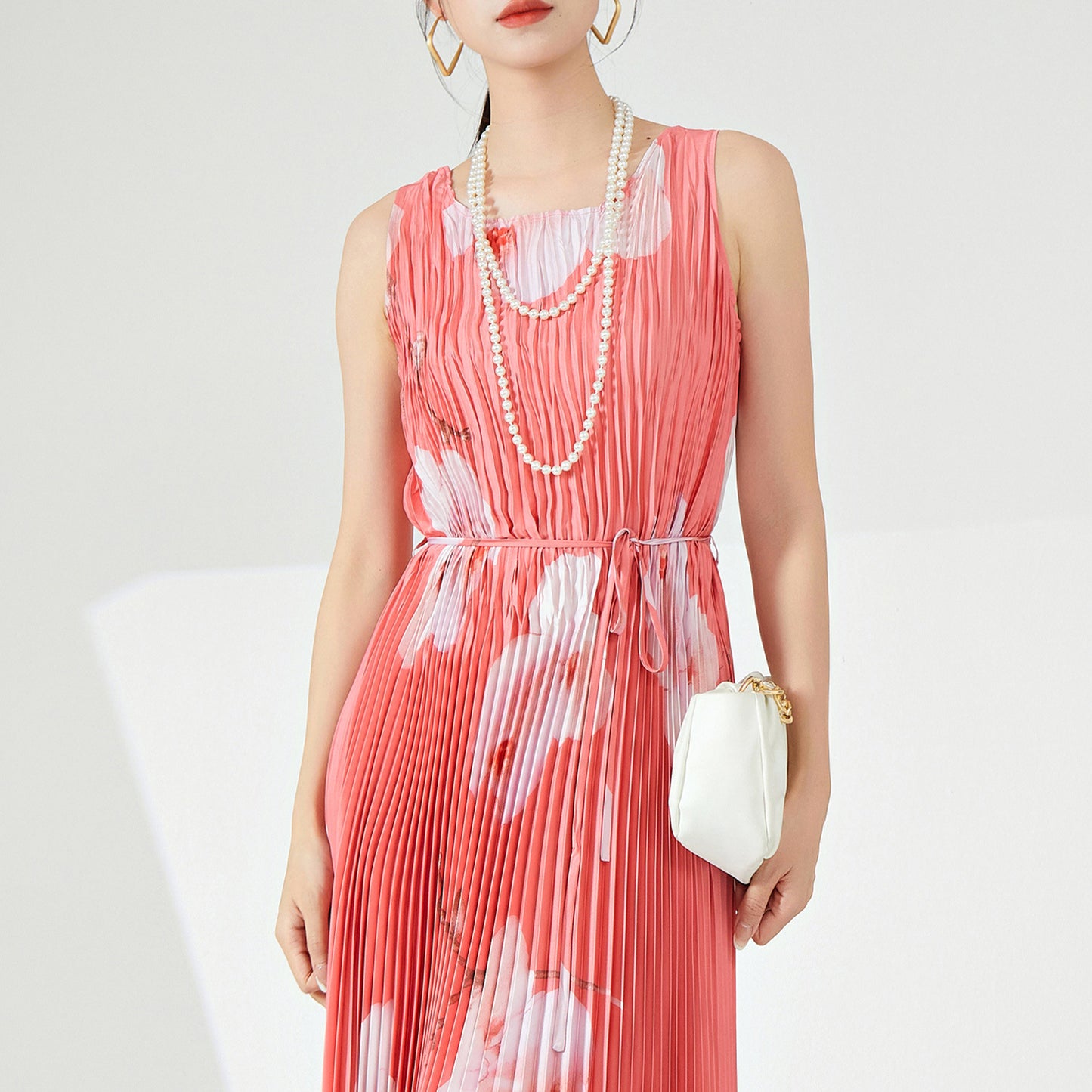 dress women's summer hot sale new vest skirt fashion printing lace-up thin temperament medium and long dress