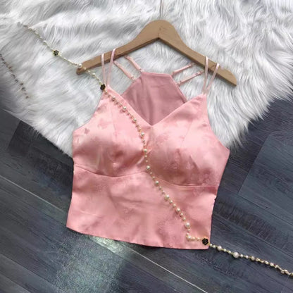 qgtao outfit inspo 2024 Summer New Silk Jacquard Bra One-Piece Beauty Back Top This Year Popular National Style Vest Small Sling Women