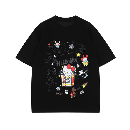 2025 1072 2025n Street 2025 Summer Neutral High Sense Cartoon TK Cat Design Men's Loose Short Sleeve T-Shirt