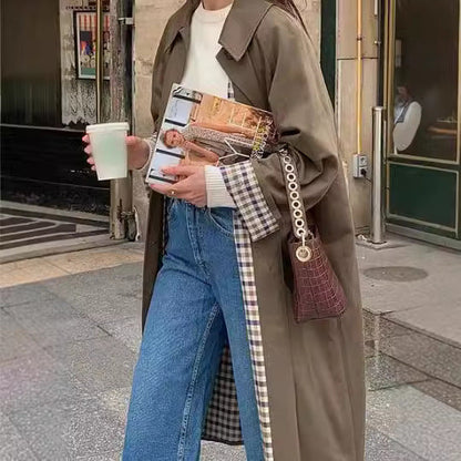 qgtao casual fall outfits Fashionable Long Lapel Button Trench Coat 2024 Women's Autumn and Winter Elegant Commuter Coat