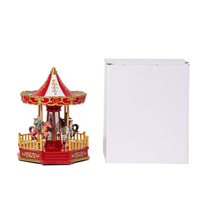 Christmas Decorations LED Glowing Carousel Music House Ornament Rotating Horse Christmas Village Kids Gift Party Xmas Home Decor