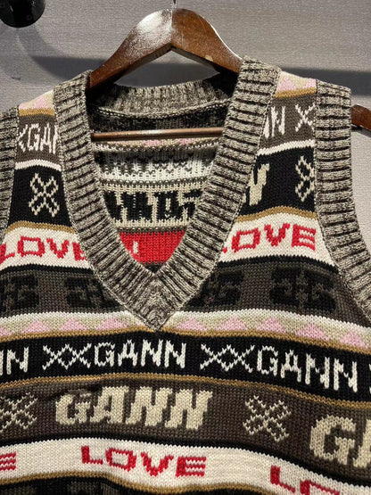 2025 popular new vest women's color matching wool blended letter jacquard knitted college style vest women's vest