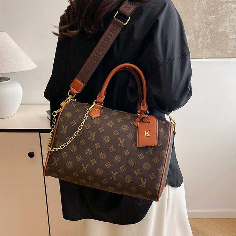 2025 Handbag New  retro Boston bag Textured printed women's shoulder bag Large capacity commuter can be messenger