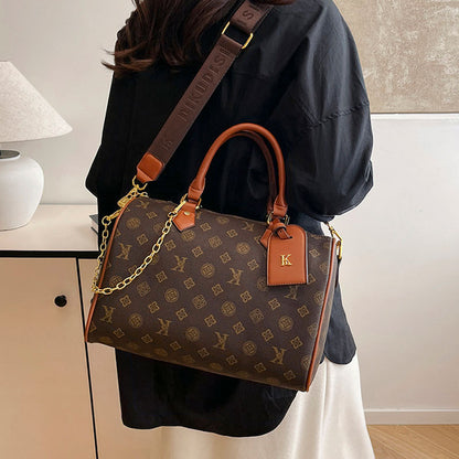 2025 Handbag New  retro Boston bag Textured printed women's shoulder bag Large capacity commuter can be messenger