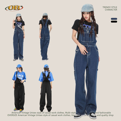 qgtao 90s streetwear Oeeta Jeans Autumn American Style Overalls Men's Denim Overalls Women's Loose Denim Jumpsuit