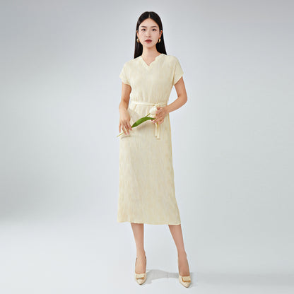 summer dress women's high-end new v-neck short-sleeved loose lace-up fashion temperament versatile medium and long dress