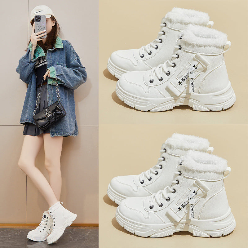 ins tide velvet Martin boots women's popular winter new casual shoes heightening student thermal locomotive boots XQ-L951