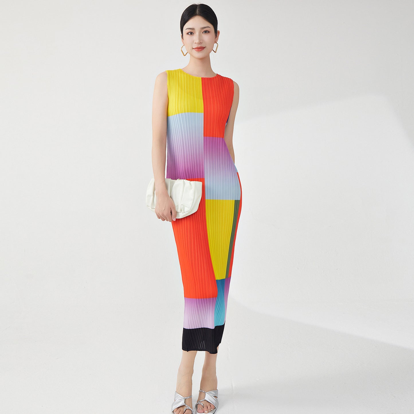 dress high sense light luxury summer contrasting color sleeveless medium and long design sense niche temperament elegant straight skirt