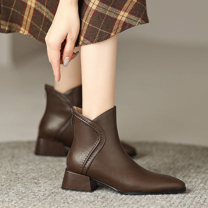 2025  Retro brown pointed thick heel short boots women's popular new spring and autumn single boots British style medium heel Chelsea boots