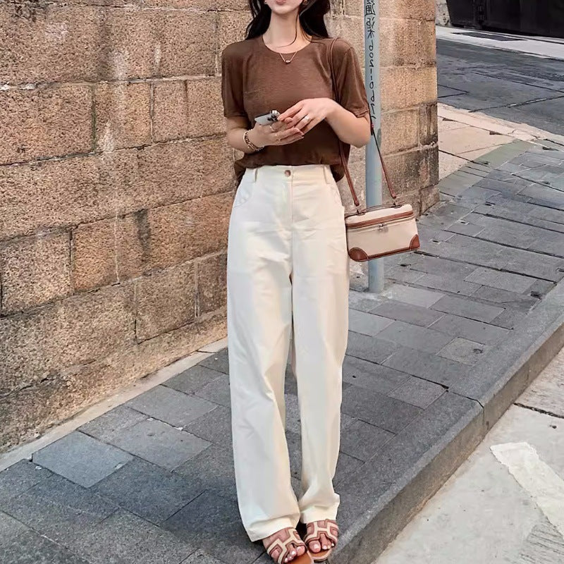 qgtao dti outfits Japanese Style Artistic Pants 100 Cotton Twill Brushed Yarn Card Old Money Sense Casual Tone Tapered Suit Pants