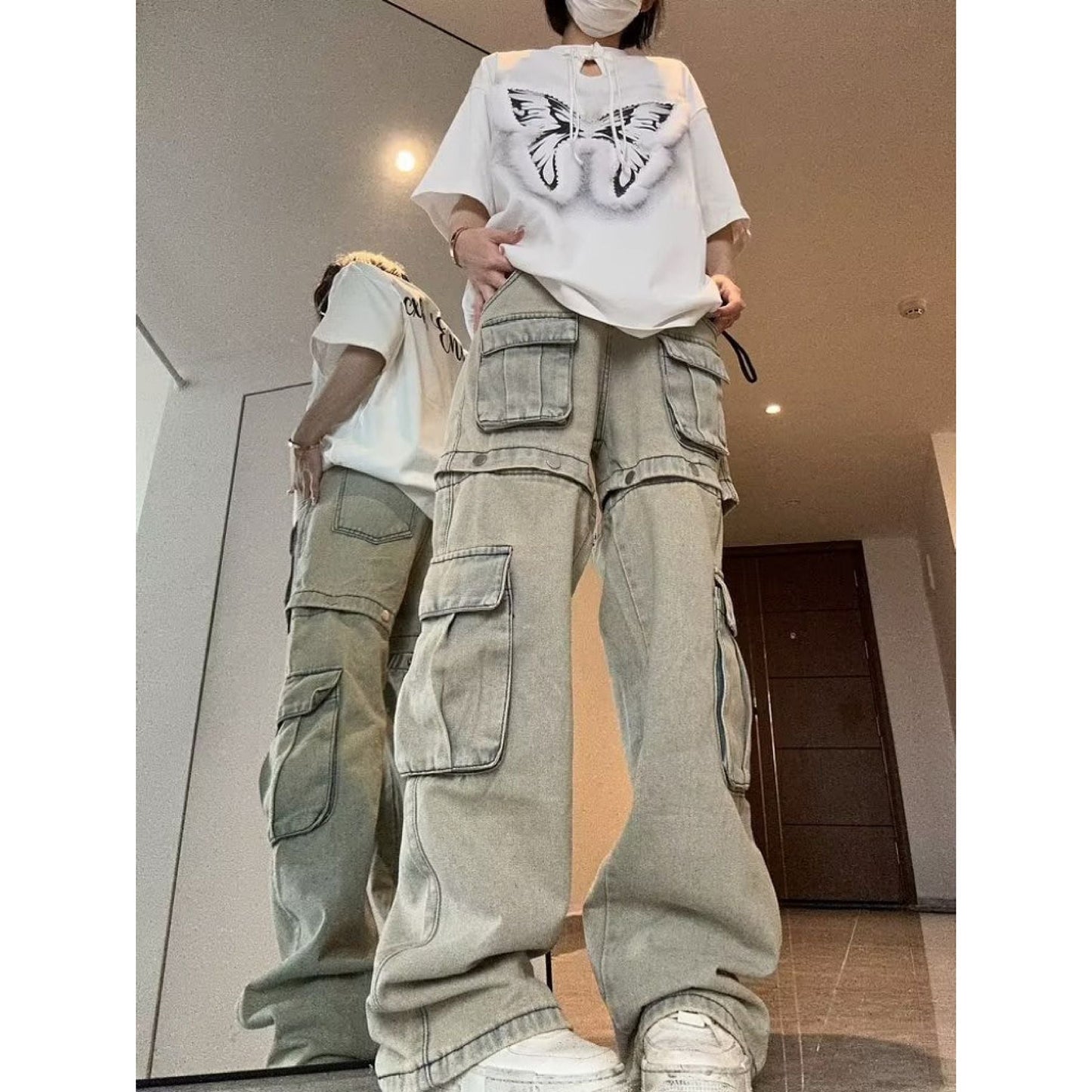 qgtao y2k outfits Detachable American Workwear Jeans Women's Summer Thin Retro High Street Straight Niche Vibe Pants