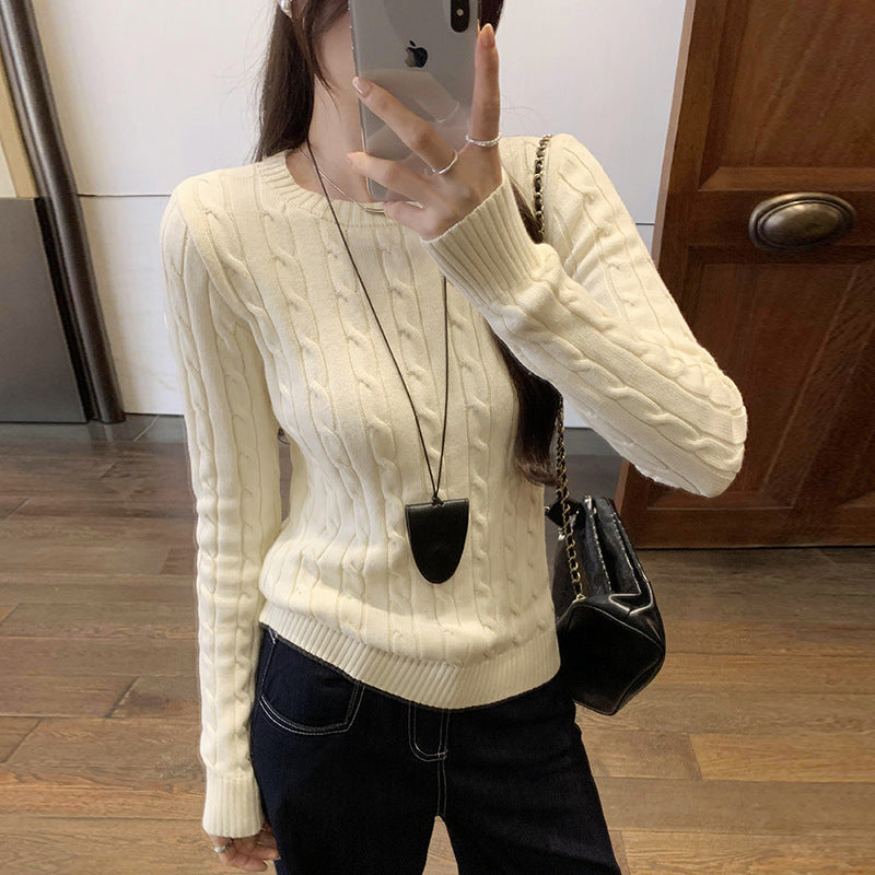 qgtao outfit ideas for school Twist Texture Shoulder Knitted Bottoming Shirt for Women Autumn and Winter 2024 New Korean College Style Inner Wear