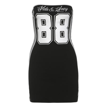 2025 style  spring new women's clothing sports style personalized digital printing black and white contrasting color dress