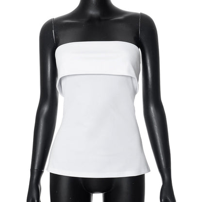 qgtao going out outfits  Women's Summer New Solid Color Sleeveless Backless Wide Lapel Slit Tube Top Sexy Top for Women