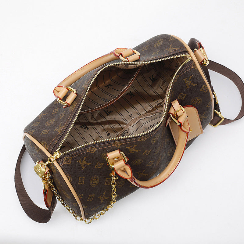 2025 Handbag New  retro Boston bag Textured printed women's shoulder bag Large capacity commuter can be messenger