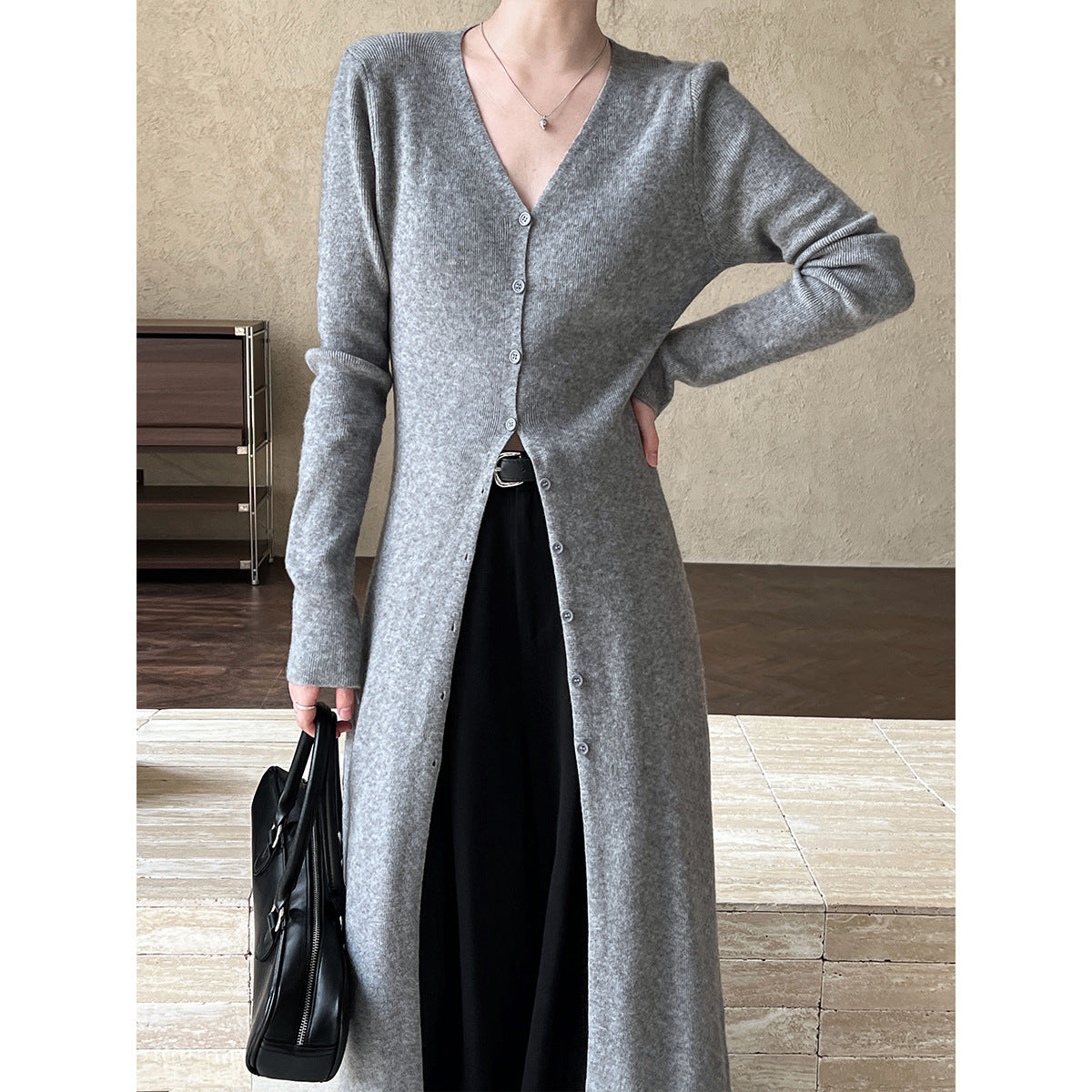 qgtao church outfit Luxi Korean Style Autumn High-Grade Lazy Loose Slimming Long Top Women's New Knitted Coat