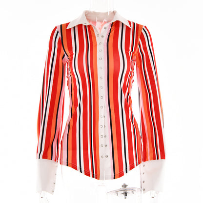 2025  New new single-breasted lapel top  autumn hot-selling fashion casual color matching women's shirt