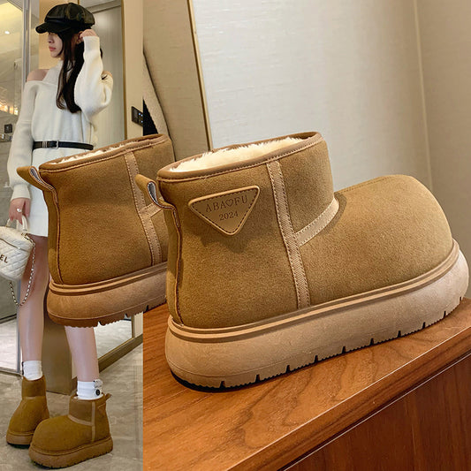 Fleece high-top snow boots for women's popular winter new student ins Korean version of heightening warm casual cotton shoes RD001