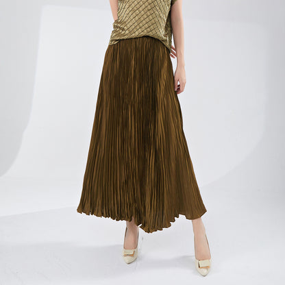Pleated skirt summer high-end versatile new drop elastic waist a-shaped skirt loose big swing skirt
