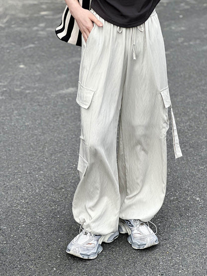 2025 popular spring and summer new casual overalls women's Korean elastic high waist drape loose wide-leg pants 1121