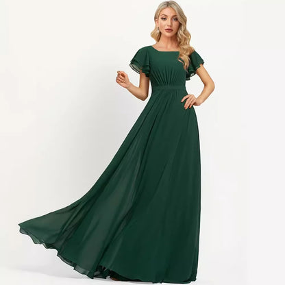 2025banquet evening dress  spring new   V-neck solid color temperament long dress
