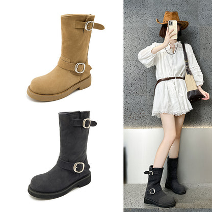 2025 [Su Yinyin] Pile boots~ Wasteland sand dunes super soft waxy thick-soled locomotive buckle belt short boots women's Martin boots