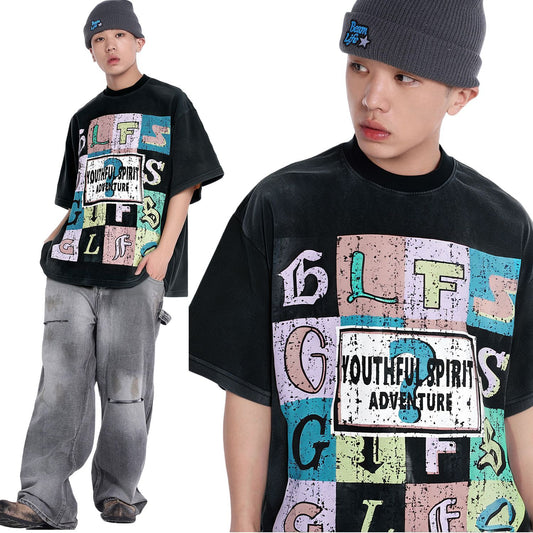 2025 T984 2025n Street 2025 Summer Neutral Color Fun Map High Sense Design Men's Loose Short Sleeve T-Shirt