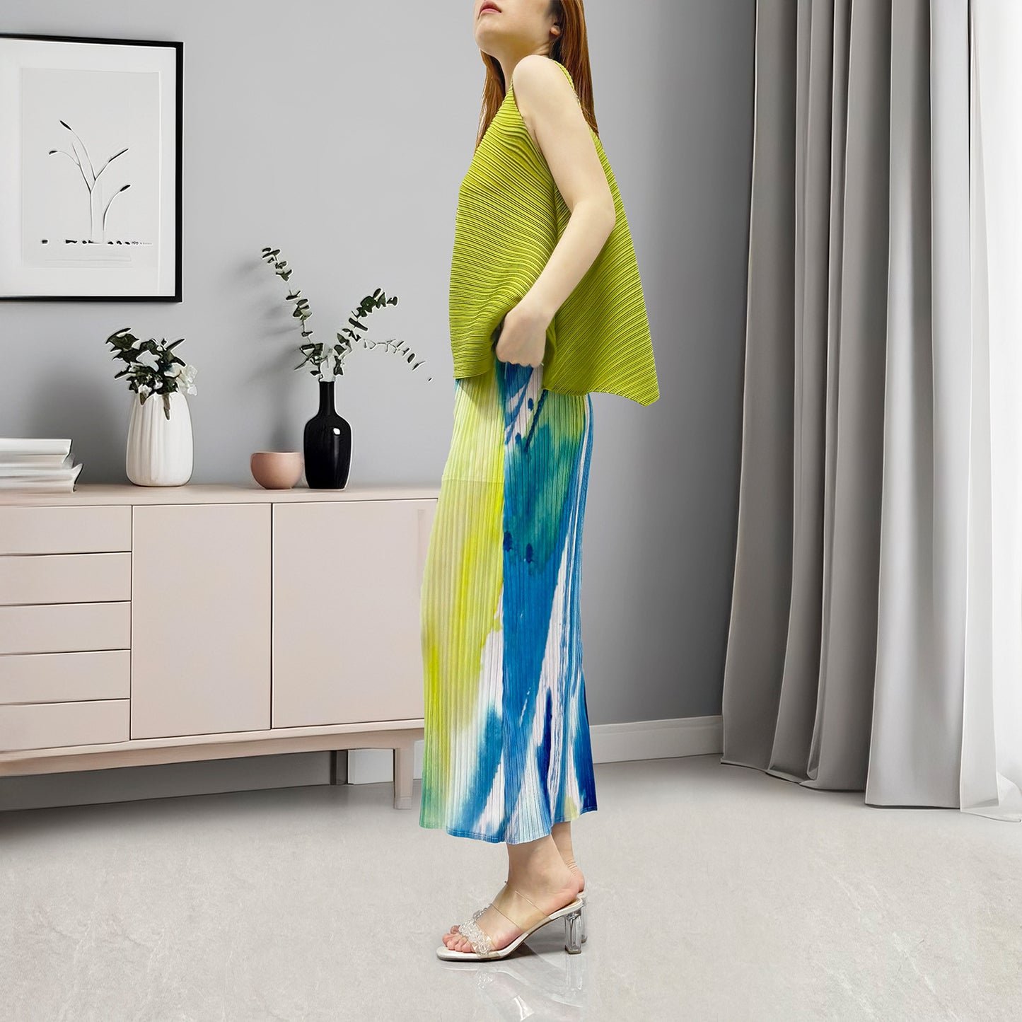 Hot Sale Suit High-end Women's Clothing Fashion Temperament Commuter Versatile Split Hip Wrap Skirt Sleeveless T-Shirt Two-piece Set