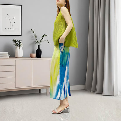 Hot Sale Suit High-end Women's Clothing Fashion Temperament Commuter Versatile Split Hip Wrap Skirt Sleeveless T-Shirt Two-piece Set