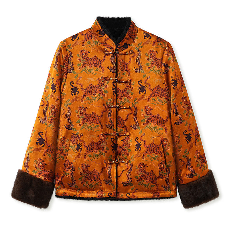 new autumn and winter new Chinese embroidered top femininity improved buckle double-sided wearing silk jacket MX139
