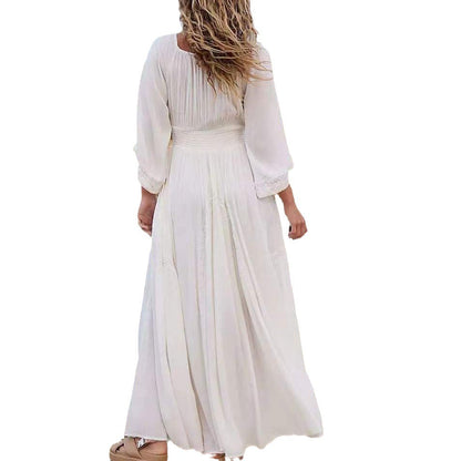 qgtao pop culture dress to impress New Solid Color Long Fashion Sexy V-neck Tight Waist Fashion Snow Chiffon Dress