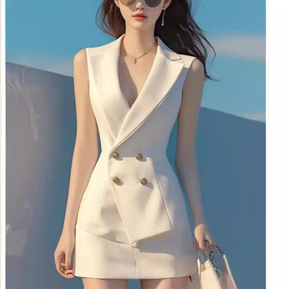 Summer small beautiful fashionable women's clothing fashionable Popular style fragrant style professional white suit vest shorts suit